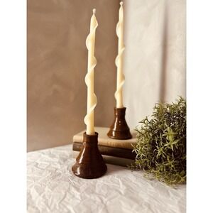 Vtg Egyptian Clay Hookah Bowl Candlesticks Set 2 Rustic Pottery